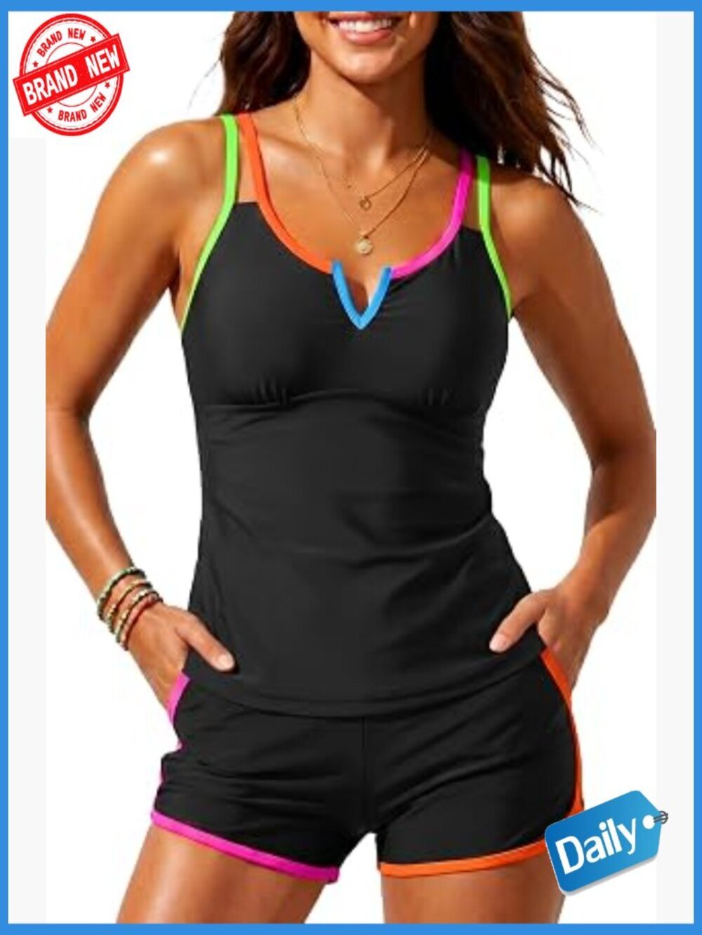 Tankini with Shorts 2 Piece Tummy Control V-Wire Top Boyhorts Swimsuit